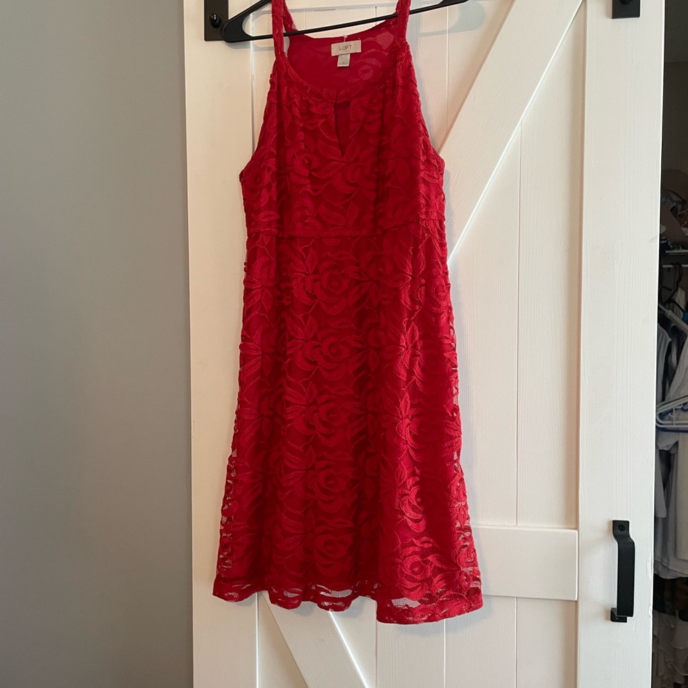 LOFT Red Lace Mini Dress
